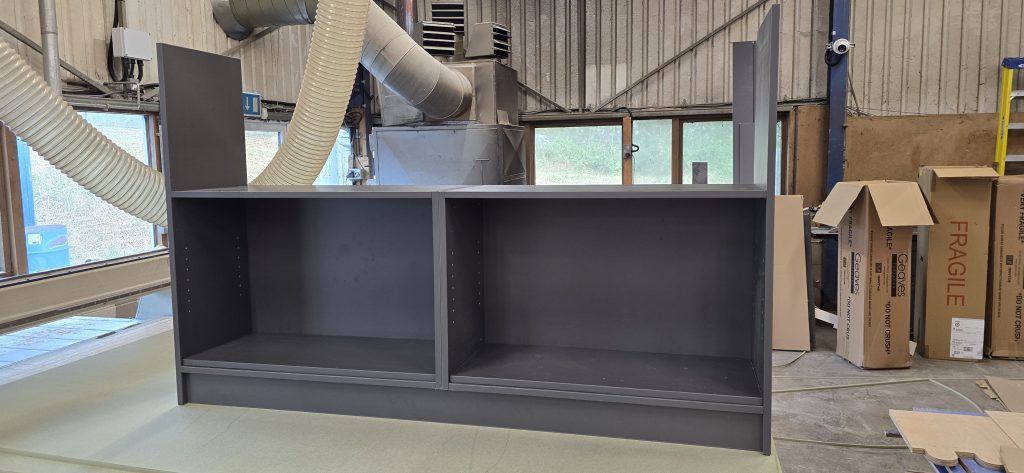 Dark grey laminated locker units built in our Plymouth workshop